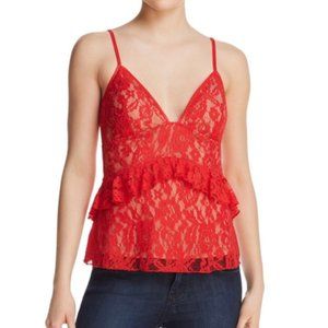 French Connection Ruffle Red Lace Tank Top